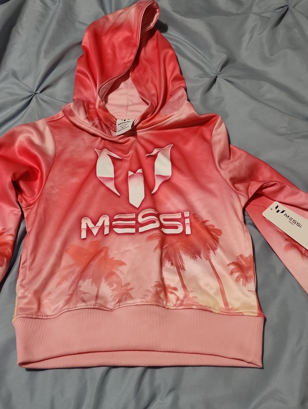MESSI Pink Palm-Print Kids Hoodie